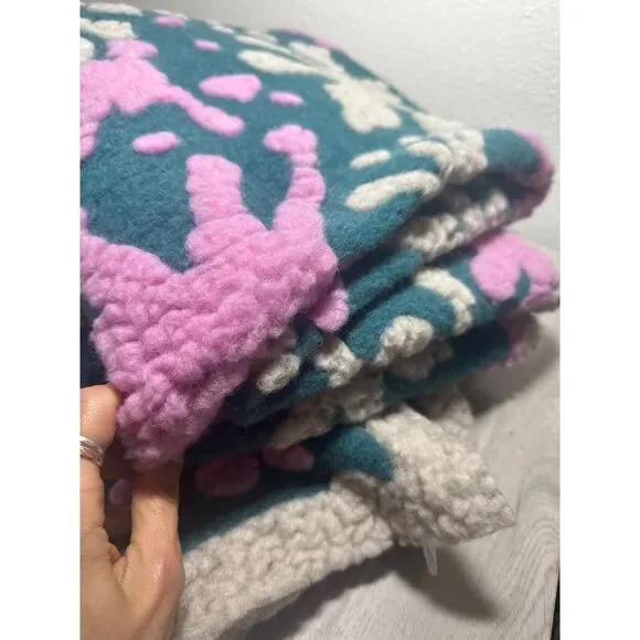 NEW Anthropologie Wool Blanket Throw ITALY Floral Boho Bright Large Green Pink
